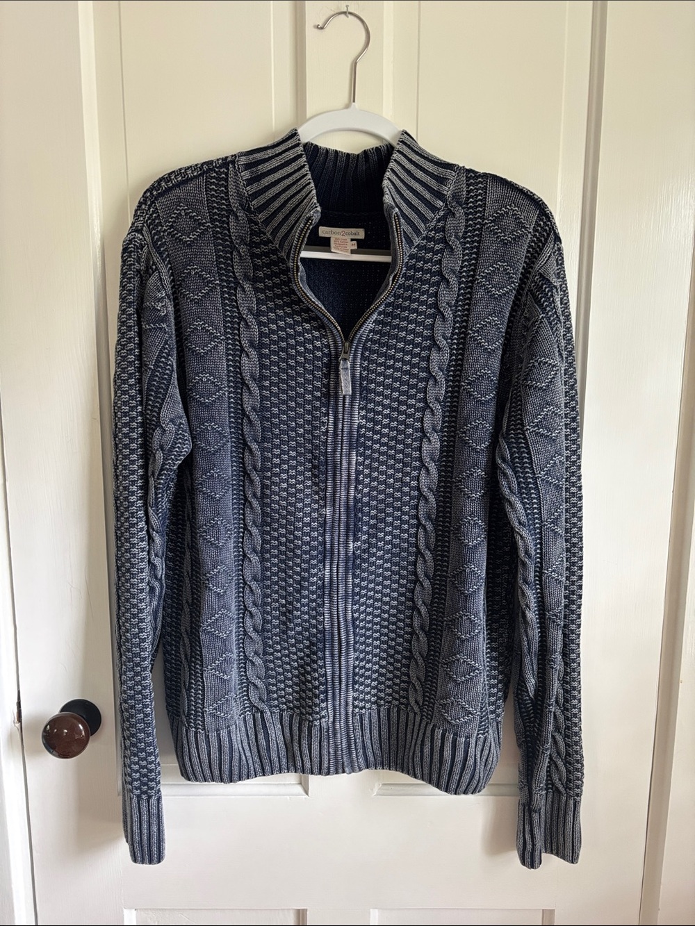 Cable-Knit Full-Zip Sweater Jacket - Navy